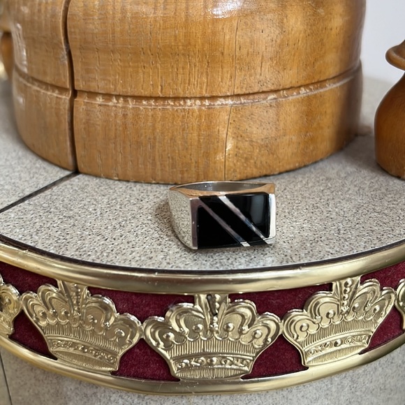 Sterling Silver Men Black Onyx Ring Deco Signet Ring - Picture 8 of 15